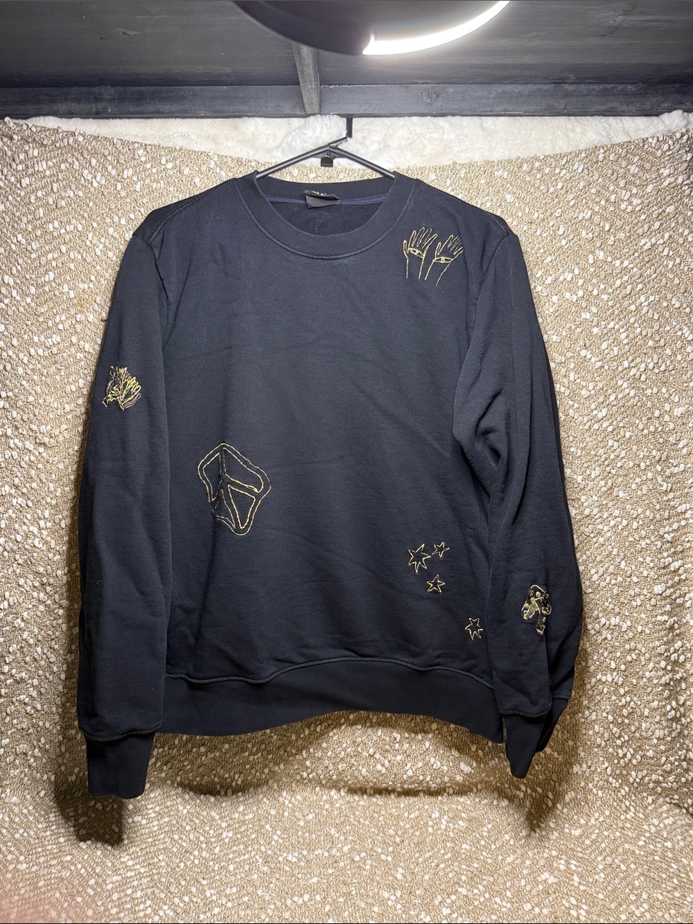 Paul Smith Black Crewneck Sweater with Gold Embroidered Motifs